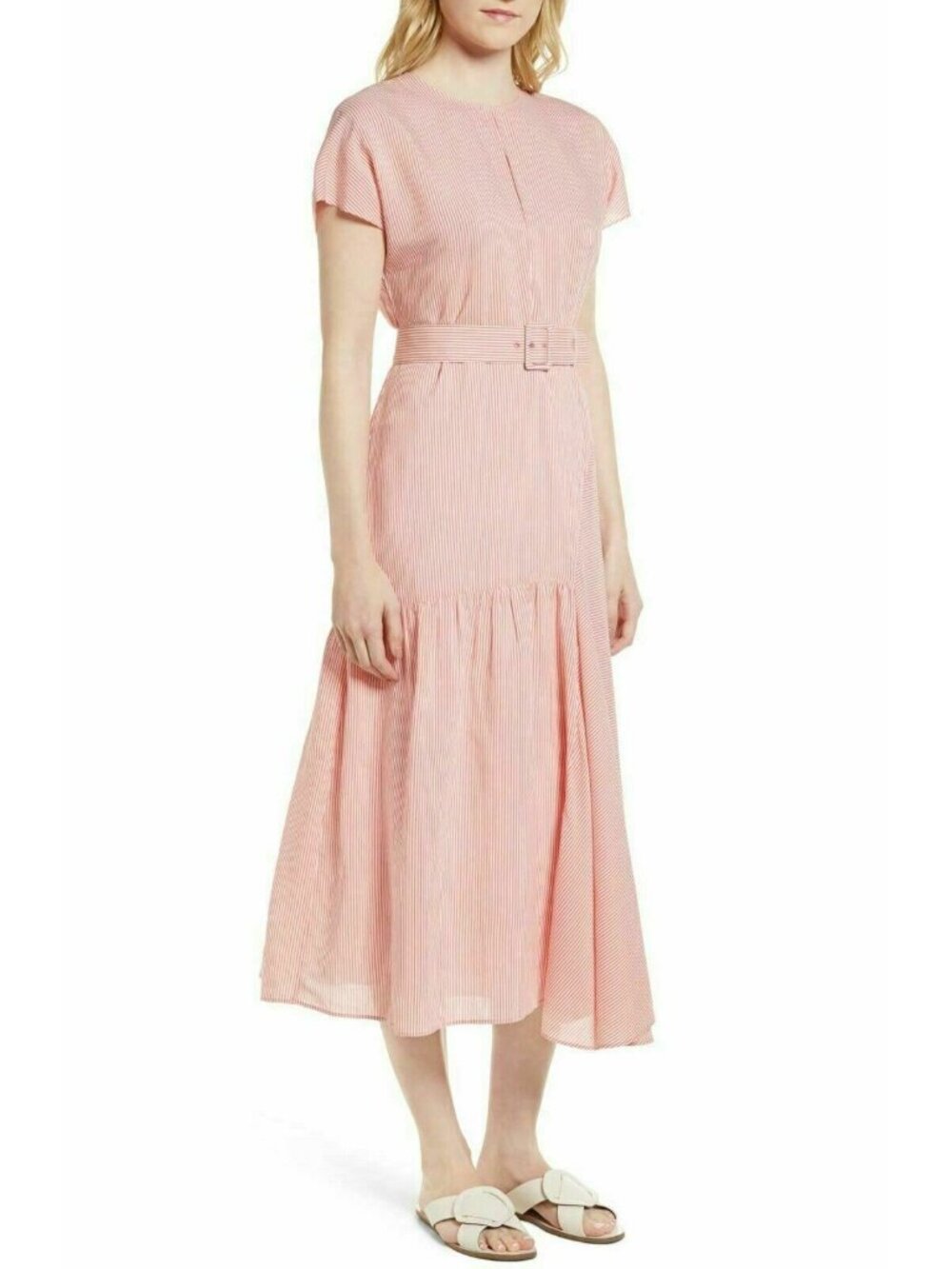 Nordstrom Signature Silk Blend Stripe Belted Dress Size 8 $279 - Picture 8 of 16